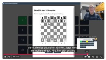 Screenshot von Youtube und Markus Lemckes Video zum neuen Schach Adventskalender