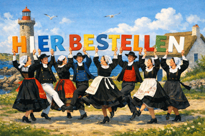 Bretonische TänzerInnen werben in diesem animierten GIF für Webdesign. Mit KI erstellt.